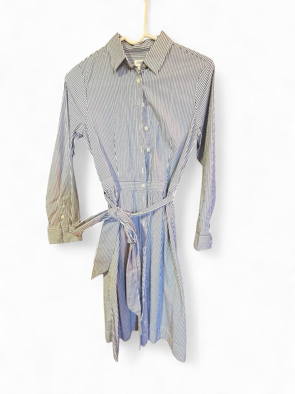 J.Crew Long-sleeve tie-waist shirt-dress in stripe Striped Midi Dress Blue &